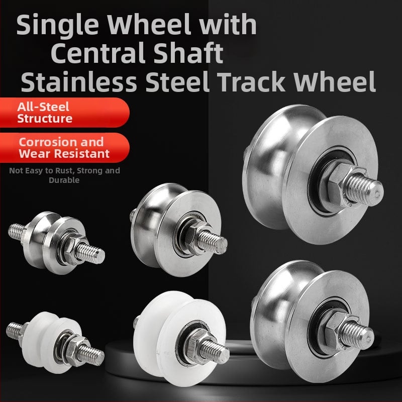 304 rozsdamentes acél koronablokk középső tengely csavarorsós sínkerekekkel tolóajtó emeléséhez, acélhuzal vezető görgő és görgés készülék