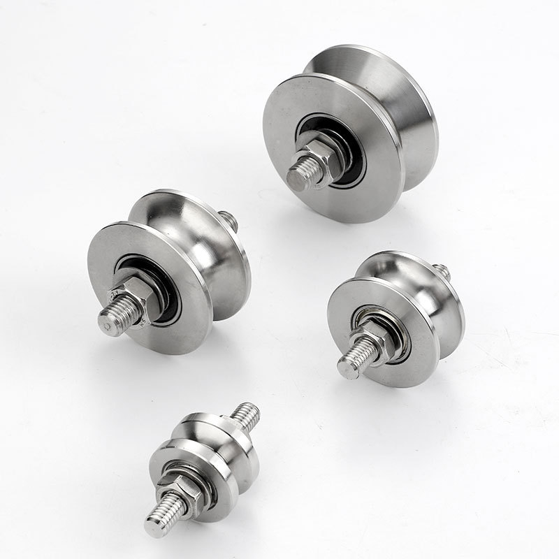 304 rozsdamentes acél koronablokk középső tengely csavarorsós sínkerekekkel tolóajtó emeléséhez, acélhuzal vezető görgő és görgés készülék