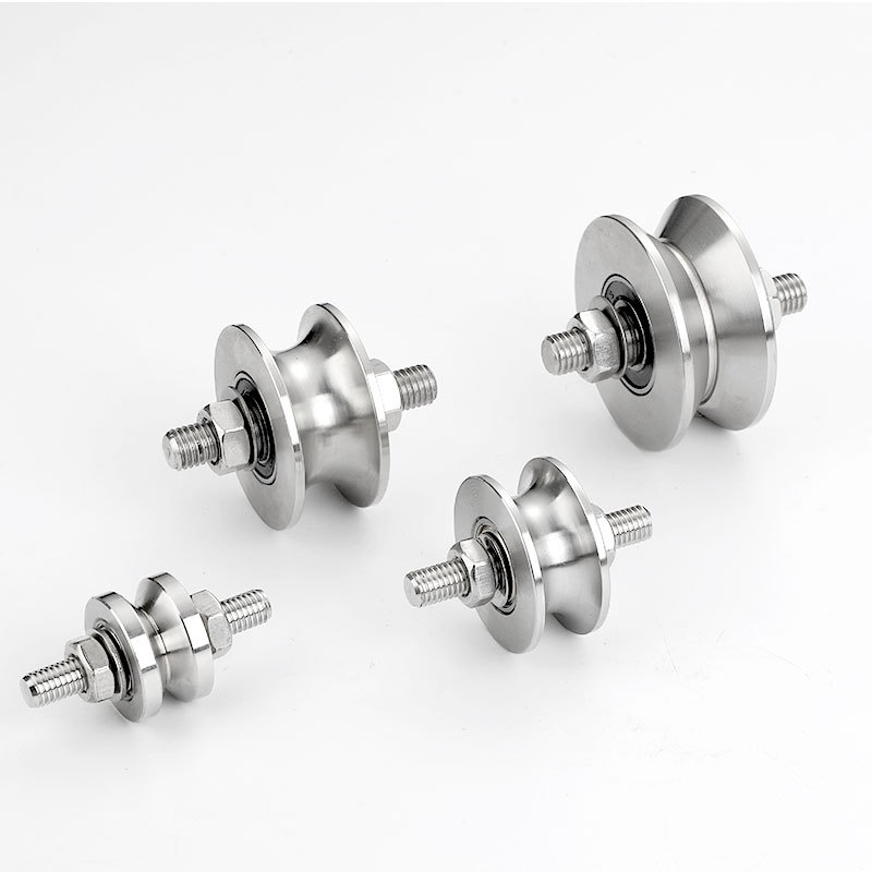 304 rozsdamentes acél koronablokk középső tengely csavarorsós sínkerekekkel tolóajtó emeléséhez, acélhuzal vezető görgő és görgés készülék