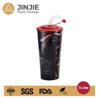 Ponovno upotrebljiva plastična čašica s unutarnjim filmom, 3D slamkom, poklopac, UV ispis, model GJ-112, po narudžbi