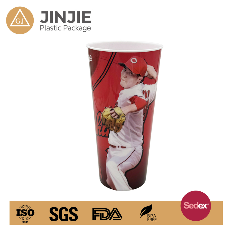 Ponovno upotrebljiva plastična čašica s unutarnjim filmom, 3D slamkom, poklopac, UV ispis, model GJ-112, po narudžbi