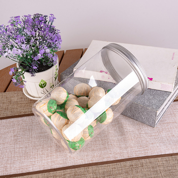 PET plastična staklenka za čaj sa zatvorenim poklopcem i sitotiskom; promjer 125 mm; debljina zida 2 mm; visine 140/170/210 mm