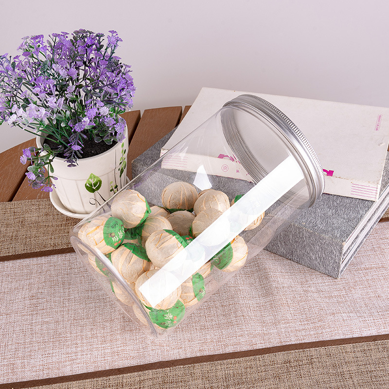 PET plastična staklenka za čaj sa zatvorenim poklopcem i sitotiskom; promjer 125 mm; debljina zida 2 mm; visine 140/170/210 mm