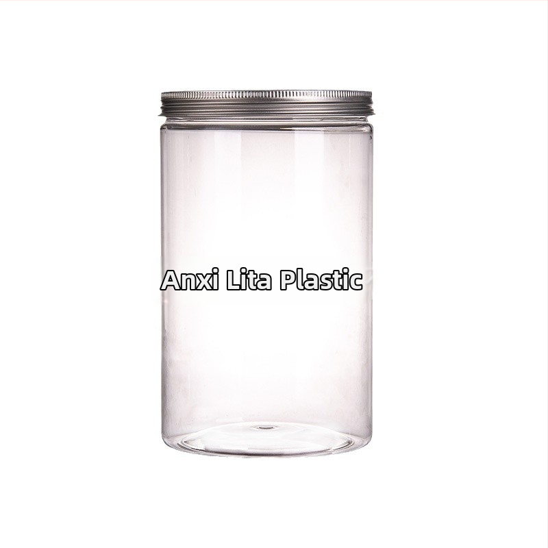 PET plastična staklenka za čaj sa zatvorenim poklopcem i sitotiskom; promjer 125 mm; debljina zida 2 mm; visine 140/170/210 mm