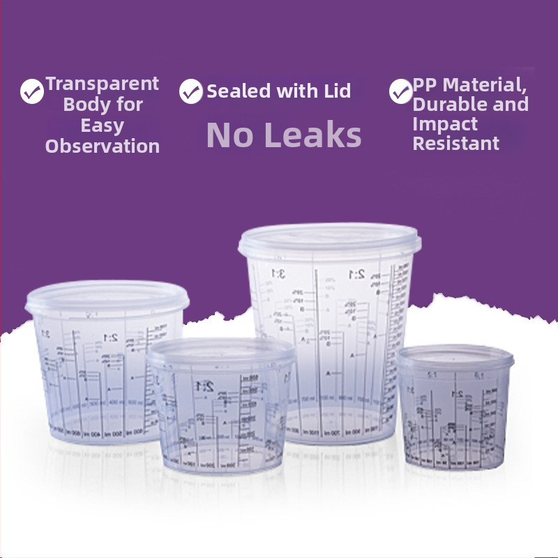 Prozirna plastična čašica za mjerenje boje s poklopcem, za automobilsku boju – višestruke ljestvice mjerenja