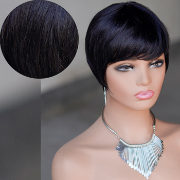 Perika od pravih ljudskih vlasi, pixie kratka, ravna, mehanička konstrukcija, model CX-9069, za žene, može se bojiti toplom bojom