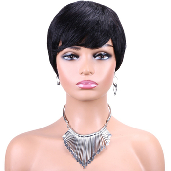 Perika od pravih ljudskih vlasi, pixie kratka, ravna, mehanička konstrukcija, model CX-9069, za žene, može se bojiti toplom bojom