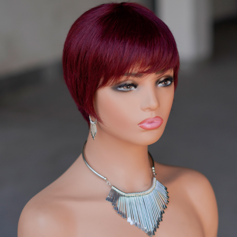 Perika od pravih ljudskih vlasi, pixie kratka, ravna, mehanička konstrukcija, model CX-9069, za žene, može se bojiti toplom bojom