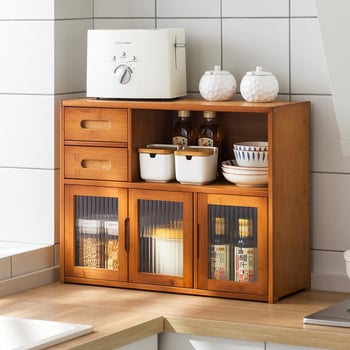 Raft de depozitare bucătărie de pe blat – Multifuncțional, din bambus, formă dreptunghiulară, stil modern minimalist