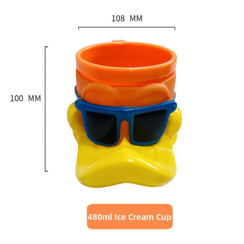 Prilagodljive PP-plastične čaše za sladoled, 480 ml, karikatura dizajn, izrada injekcijskim prešanjem + emajl, debljina zida 3–5 mm