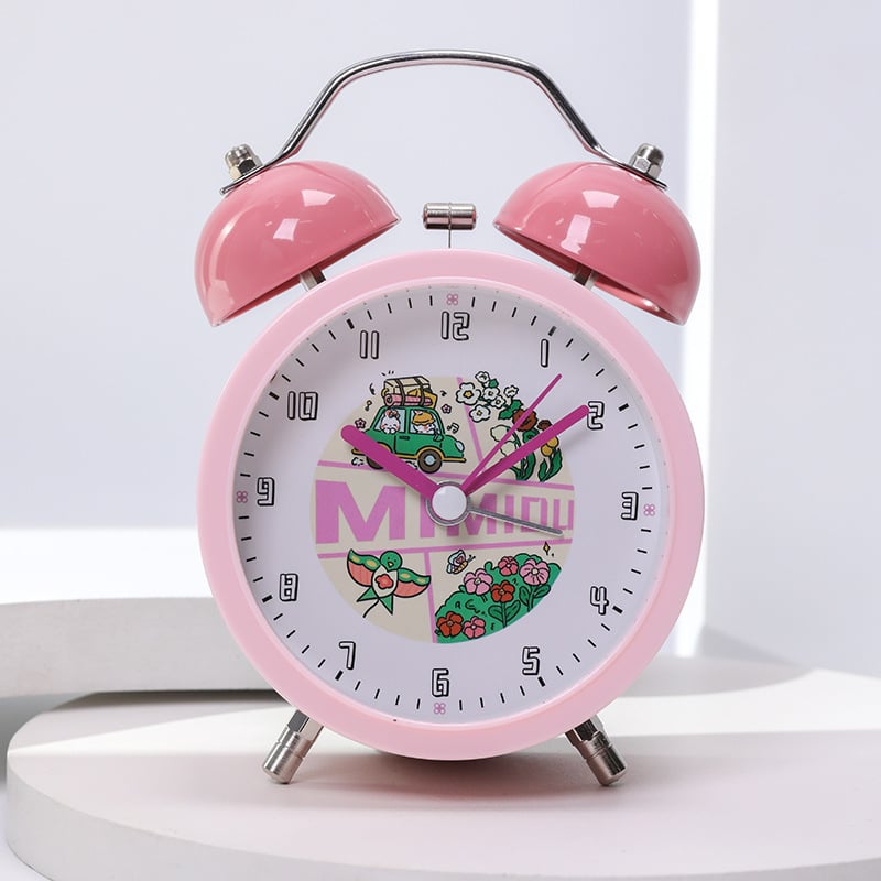 Будилник за бюро с карикатурен дизайн – батерийно захранване, едностранен, аналогово и дигитално показване, светещ звънец, плавно движение на секундата