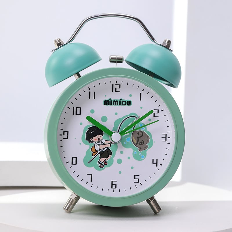 Будилник за бюро с карикатурен дизайн – батерийно захранване, едностранен, аналогово и дигитално показване, светещ звънец, плавно движение на секундата