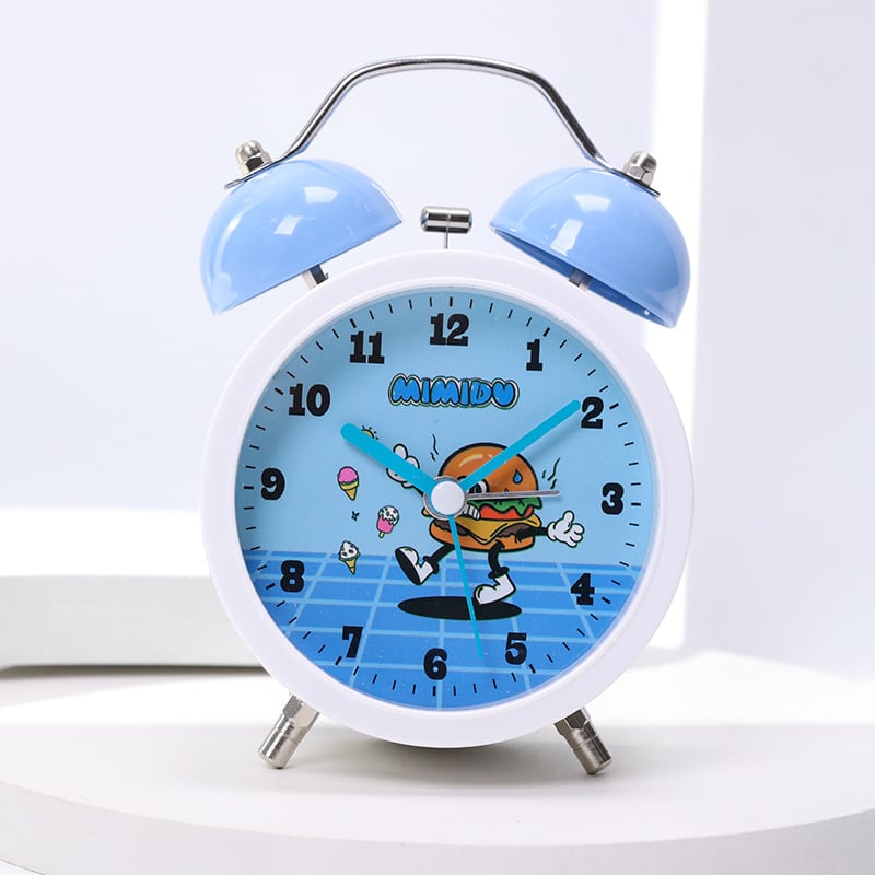 Будилник за бюро с карикатурен дизайн – батерийно захранване, едностранен, аналогово и дигитално показване, светещ звънец, плавно движение на секундата