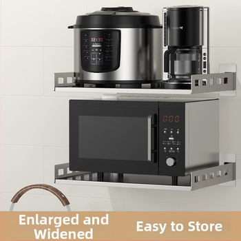 Mu Jue MJ-6899 Nerezová oceľová stenu montovaný kuchynský úložný stojan pre mikrovlnnú rúru, rúru a hrniec na ryžu