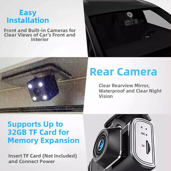 C309 trostruka dash cam s Wi-Fi i mobilnom povezanošću, 1080p, 120° kut, prednje/unutarnje/stražnje kružno snimanje, 16GB memorije