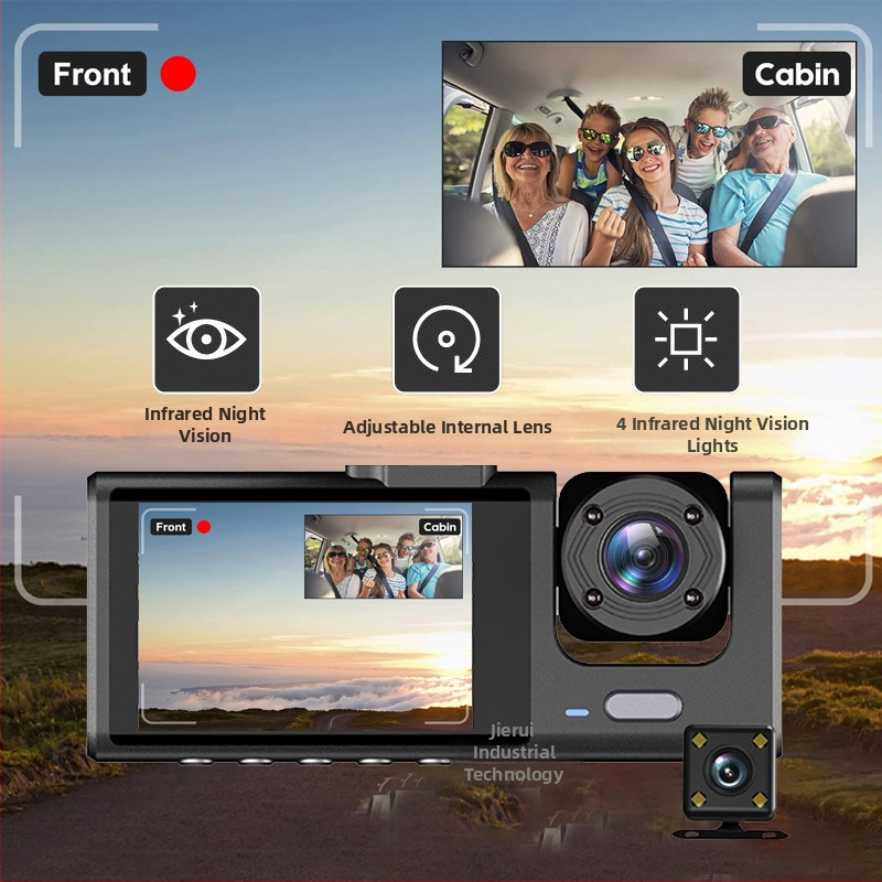 C309 trostruka dash cam s Wi-Fi i mobilnom povezanošću, 1080p, 120° kut, prednje/unutarnje/stražnje kružno snimanje, 16GB memorije