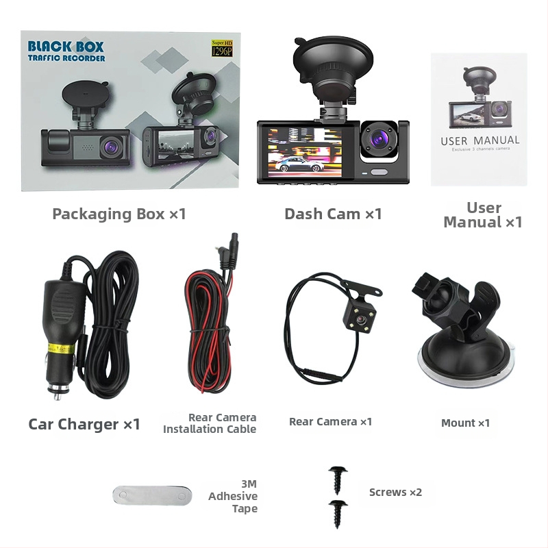 C309 trostruka dash cam s Wi-Fi i mobilnom povezanošću, 1080p, 120° kut, prednje/unutarnje/stražnje kružno snimanje, 16GB memorije