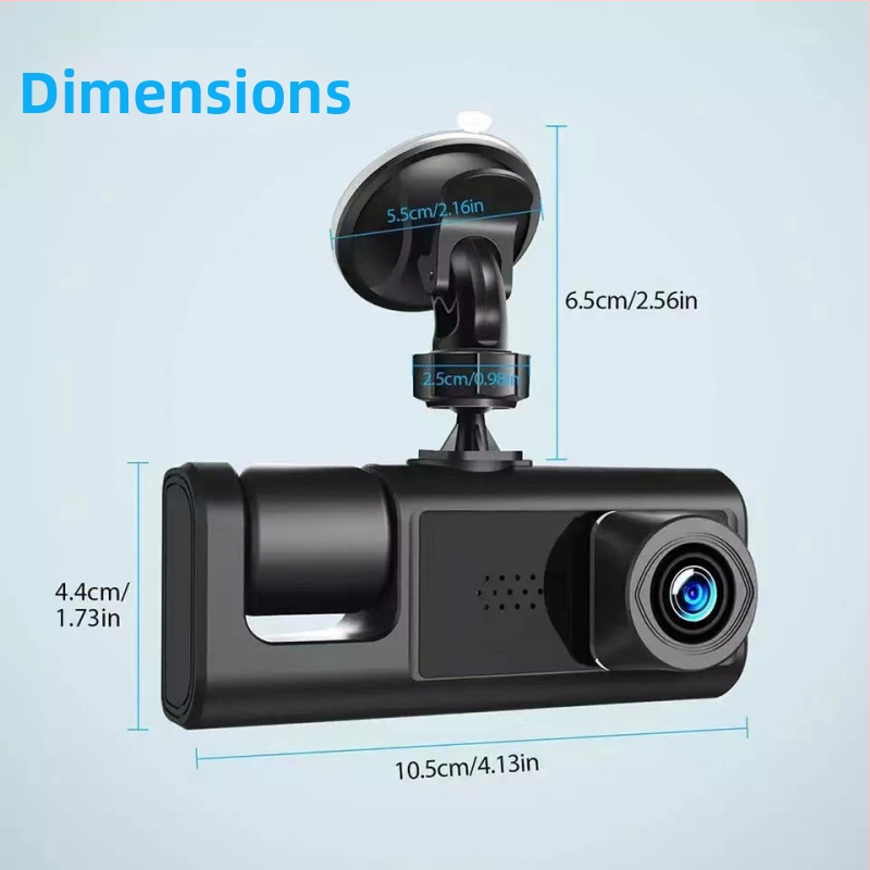 C309 trostruka dash cam s Wi-Fi i mobilnom povezanošću, 1080p, 120° kut, prednje/unutarnje/stražnje kružno snimanje, 16GB memorije