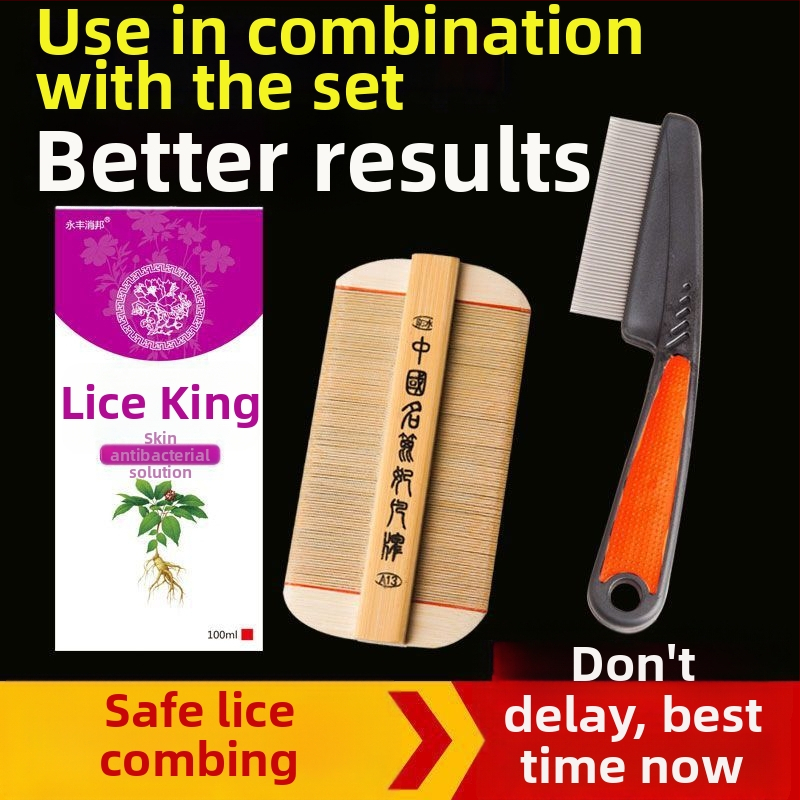 Pieptene pentru purici cu dinți ultra-densi pentru fete, din bambus tradițional, anti-mătreață și pentru ouăle puricilor la scalp