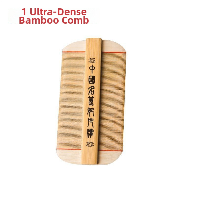 Pieptene pentru purici cu dinți ultra-densi pentru fete, din bambus tradițional, anti-mătreață și pentru ouăle puricilor la scalp