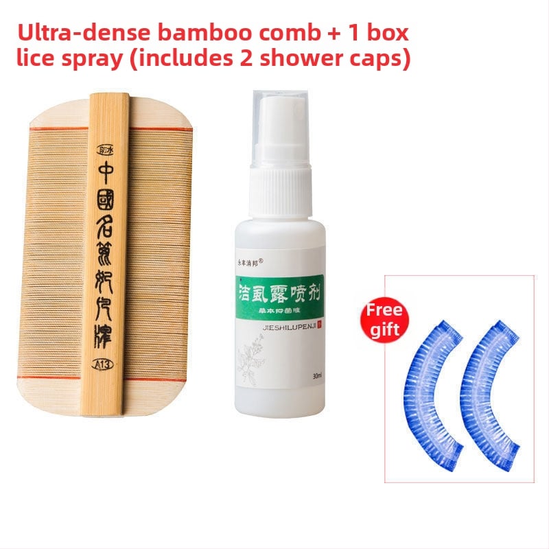 Pieptene pentru purici cu dinți ultra-densi pentru fete, din bambus tradițional, anti-mătreață și pentru ouăle puricilor la scalp