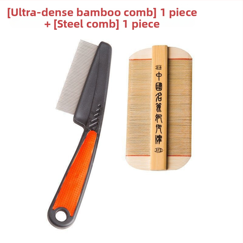 Pieptene pentru purici cu dinți ultra-densi pentru fete, din bambus tradițional, anti-mătreață și pentru ouăle puricilor la scalp