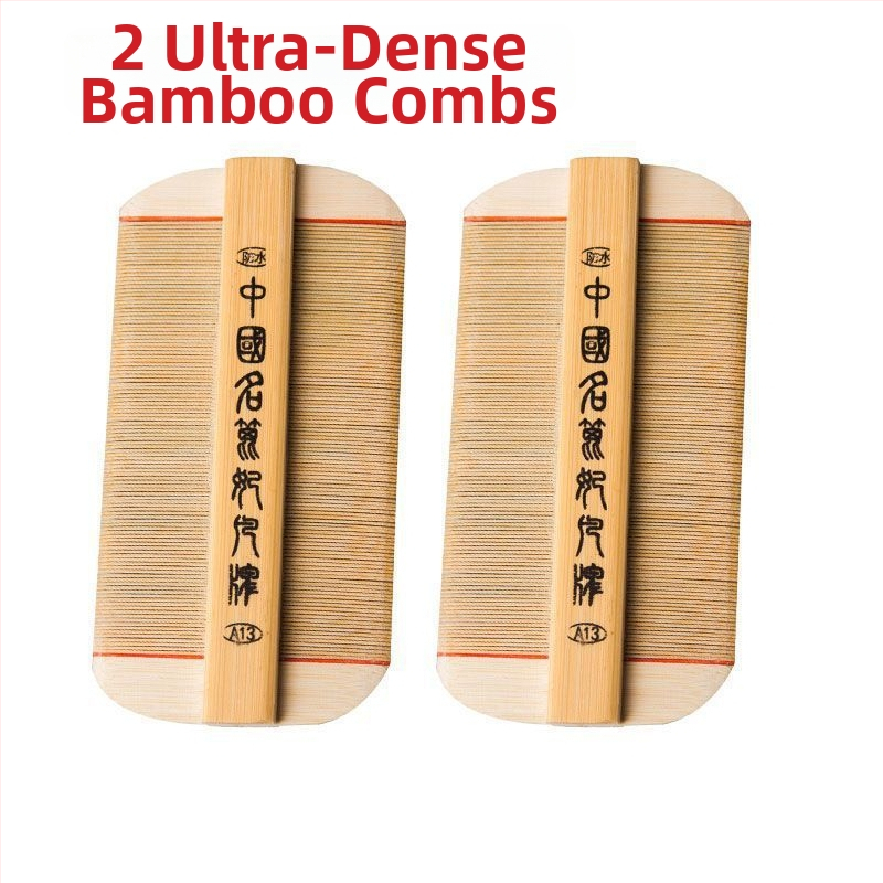 Pieptene pentru purici cu dinți ultra-densi pentru fete, din bambus tradițional, anti-mătreață și pentru ouăle puricilor la scalp