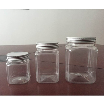 Медена бутилка LG081, PET квадратна прозрачна бутилка с алуминиев капак; опаковка: Can; материал: PET; цел: обща опаковка