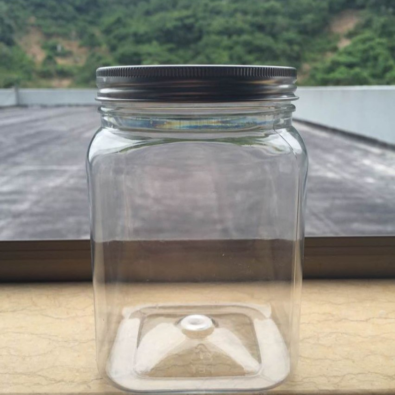 Медена бутилка LG081, PET квадратна прозрачна бутилка с алуминиев капак; опаковка: Can; материал: PET; цел: обща опаковка