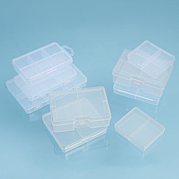 Cutie de depozitare pentru birou din plastic cu divizori și capac, rezistentă la praf, 2-6 compartimente, capacitate 1 L