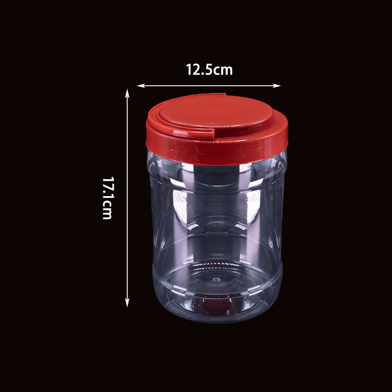 PET posuda s širokim otvorom, prehrambeno-kvalitetna plastika, s poklopcem i držačem, 1700 ml, za orašaste plodove i žitarice