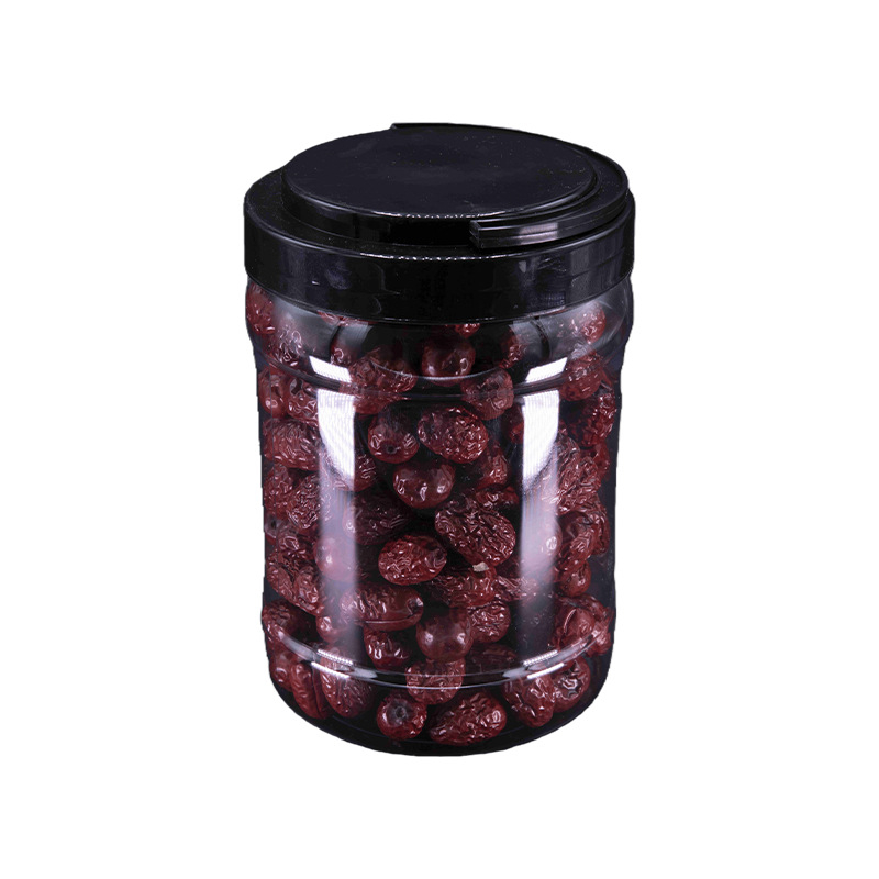 PET posuda s širokim otvorom, prehrambeno-kvalitetna plastika, s poklopcem i držačem, 1700 ml, za orašaste plodove i žitarice