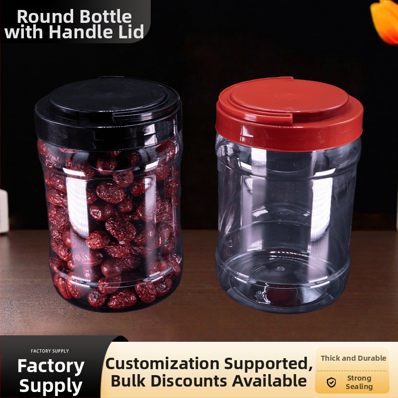 PET posuda s širokim otvorom, prehrambeno-kvalitetna plastika, s poklopcem i držačem, 1700 ml, za orašaste plodove i žitarice