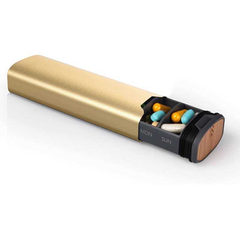 Kutija za lijekove J3, anodizirano aluminij, prijenosna s pregradom i poklopcem, kapacitet 0,005 L, dimenzije 16,5×5 cm