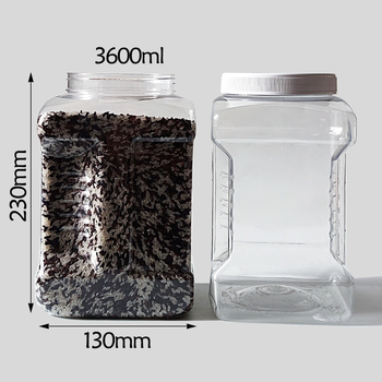 Štvorcová fľaša z plastu pre potravinárske použitie na zmiešané ovocie, ovos a zrno, orechy a kandované ovocie (Model: Hand Bottle; Materiál: PET; Víčko: PP; Balenie: Can; Značka: Henna)