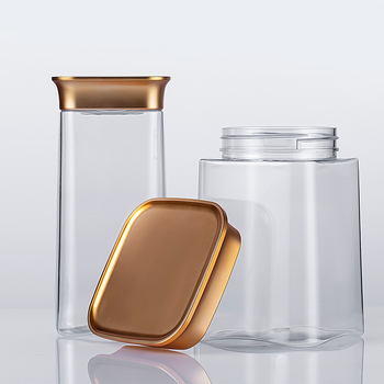 PET tégely diófélék csomagolásához, blow molding technikával, elektroplatinált kupakkal, testreszabható nyomtatás