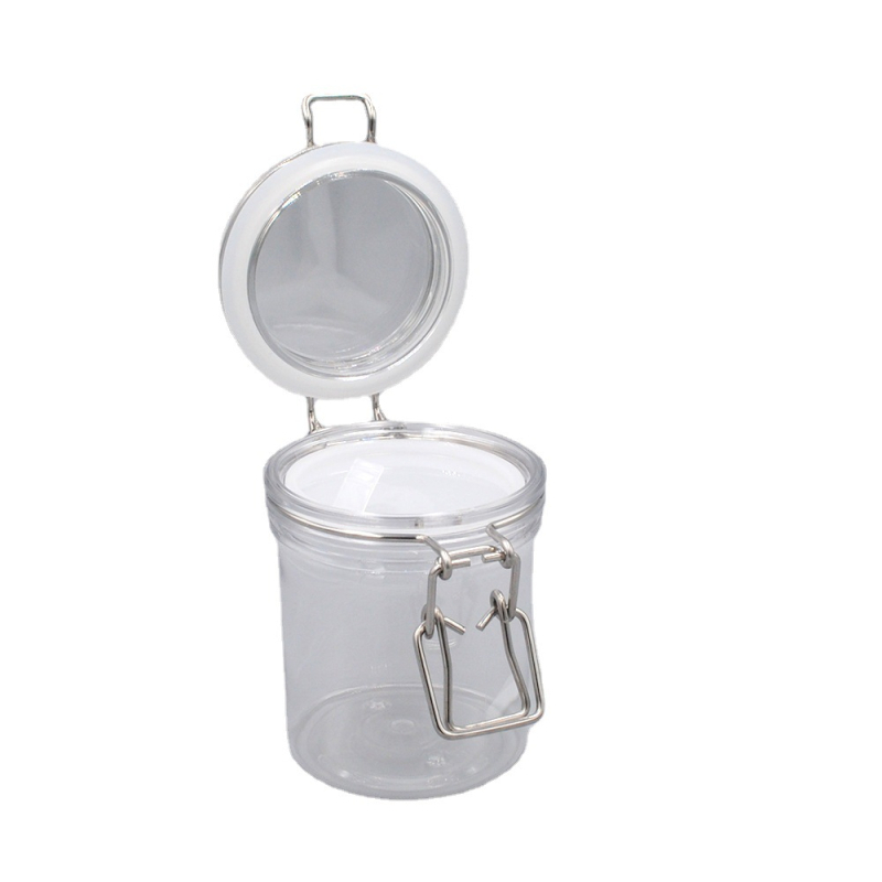 Козметичен буркан за крем, PET пластмаса, обем 250 ml, с капак, уплътнение и механични компоненти.