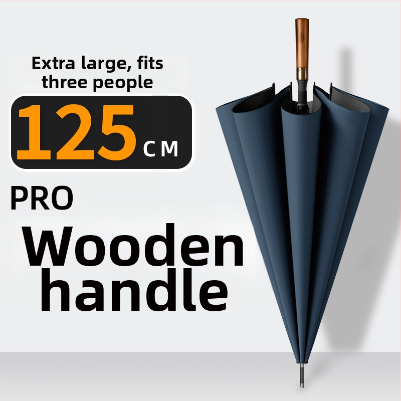 Dugi kišobran za muškarce s zakrivljenom drvenom drškom – ojačana konstrukcija, 24 rebara, poluotvaranje, tkanina 190T