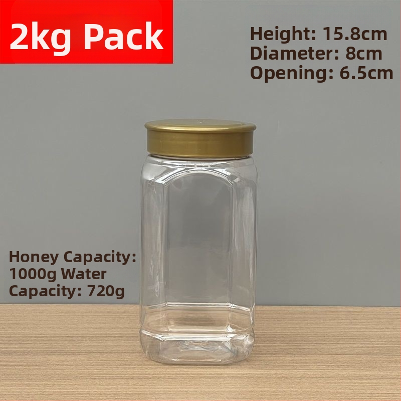 Bočica za med, PET plastika, kapacitet 1000 g, s poklopcem, naljepnica označivanje, logo otisnut