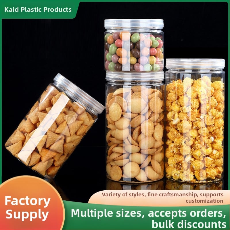 Prozirna PET plastična staklenka za skladištenje sa širokim otvorom i čvrstim poklopcem, pogodna za pakiranje orašastih plodova, dostupna u više kapaciteta
