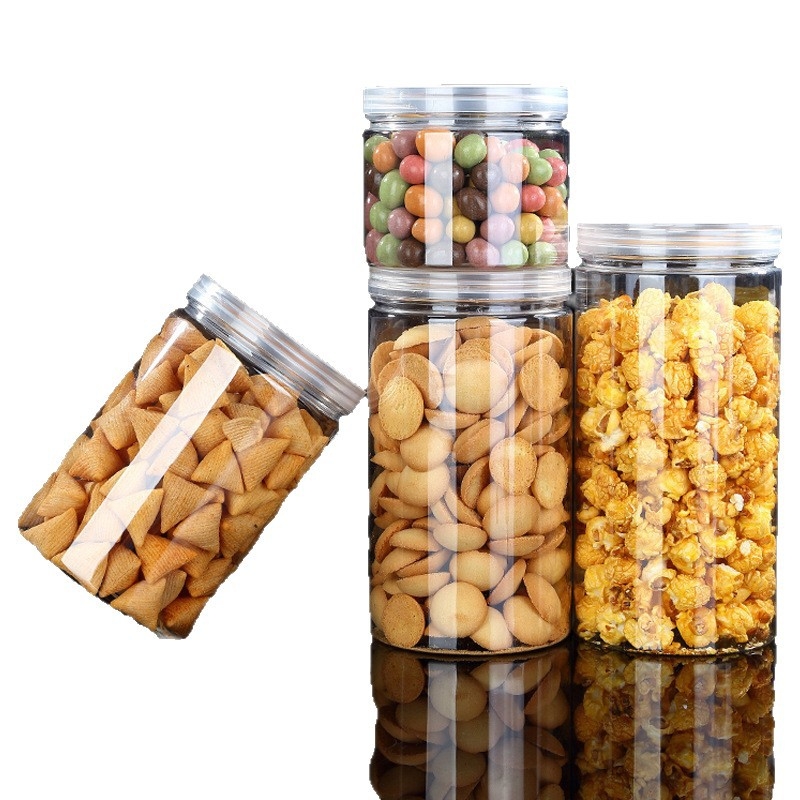 Prozirna PET plastična staklenka za skladištenje sa širokim otvorom i čvrstim poklopcem, pogodna za pakiranje orašastih plodova, dostupna u više kapaciteta