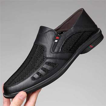 Muške casual kožne slip-on tenisice, prozračne, gumeni đon, Through