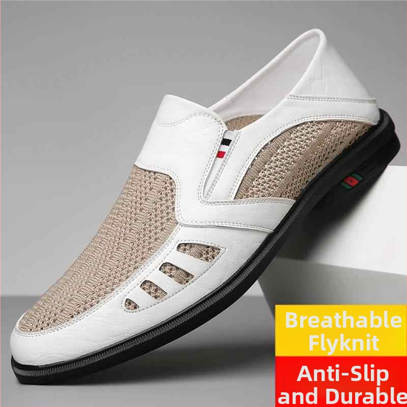 Muške casual kožne slip-on tenisice, prozračne, gumeni đon, Through