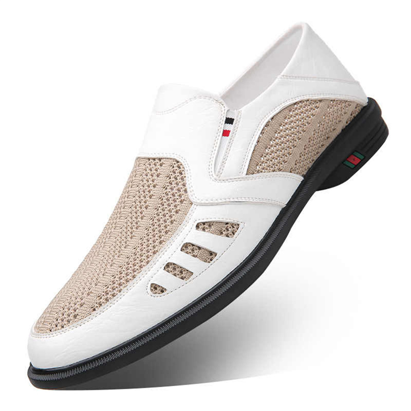 Muške casual kožne slip-on tenisice, prozračne, gumeni đon, Through