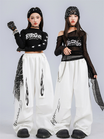 Dječji jazz plesni kostim, crop top i dugi rukavi, korejskog stila, pamuk, za djecu i adolescente od 8 godina