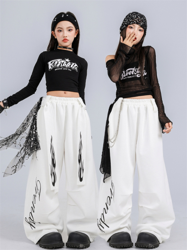 Dječji jazz plesni kostim, crop top i dugi rukavi, korejskog stila, pamuk, za djecu i adolescente od 8 godina
