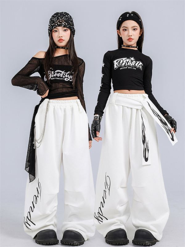 Dječji jazz plesni kostim, crop top i dugi rukavi, korejskog stila, pamuk, za djecu i adolescente od 8 godina