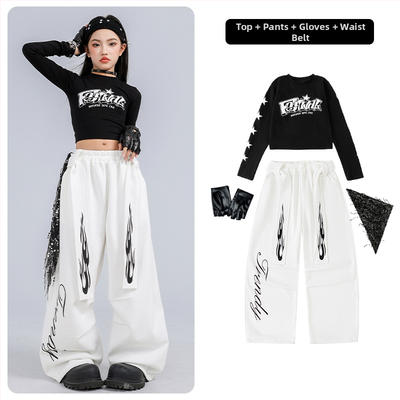 Dječji jazz plesni kostim, crop top i dugi rukavi, korejskog stila, pamuk, za djecu i adolescente od 8 godina