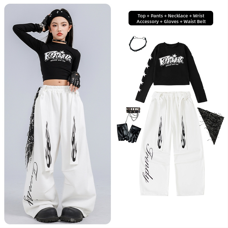 Dječji jazz plesni kostim, crop top i dugi rukavi, korejskog stila, pamuk, za djecu i adolescente od 8 godina