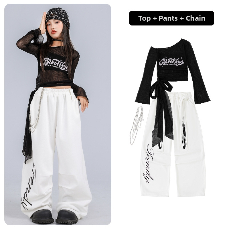 Dječji jazz plesni kostim, crop top i dugi rukavi, korejskog stila, pamuk, za djecu i adolescente od 8 godina